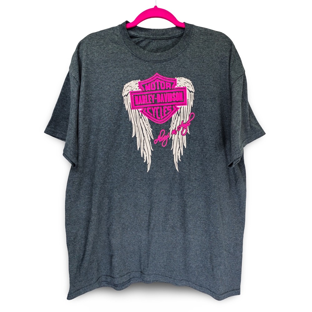 Vintage‎ Harley Davidson Always an Angel Graphic T-Shirt Mens XL Charcoal Gray